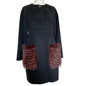 100% Wool Coat with Fur Pockets